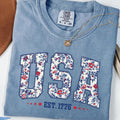 Comfort Colors® USA Shirt, Flower USA Shirt, United States Shirt, 4th of July Shirt, Floral Patriotic Shirt, USA Shirt, American Flag Shirt