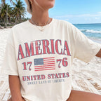 Retro America 4th Of July Shirt Preppy Fourth of July Tshirt Trendy Oversized USA Tee Aesthetic Patriotic Shirt Comfort Colors Cute Summer