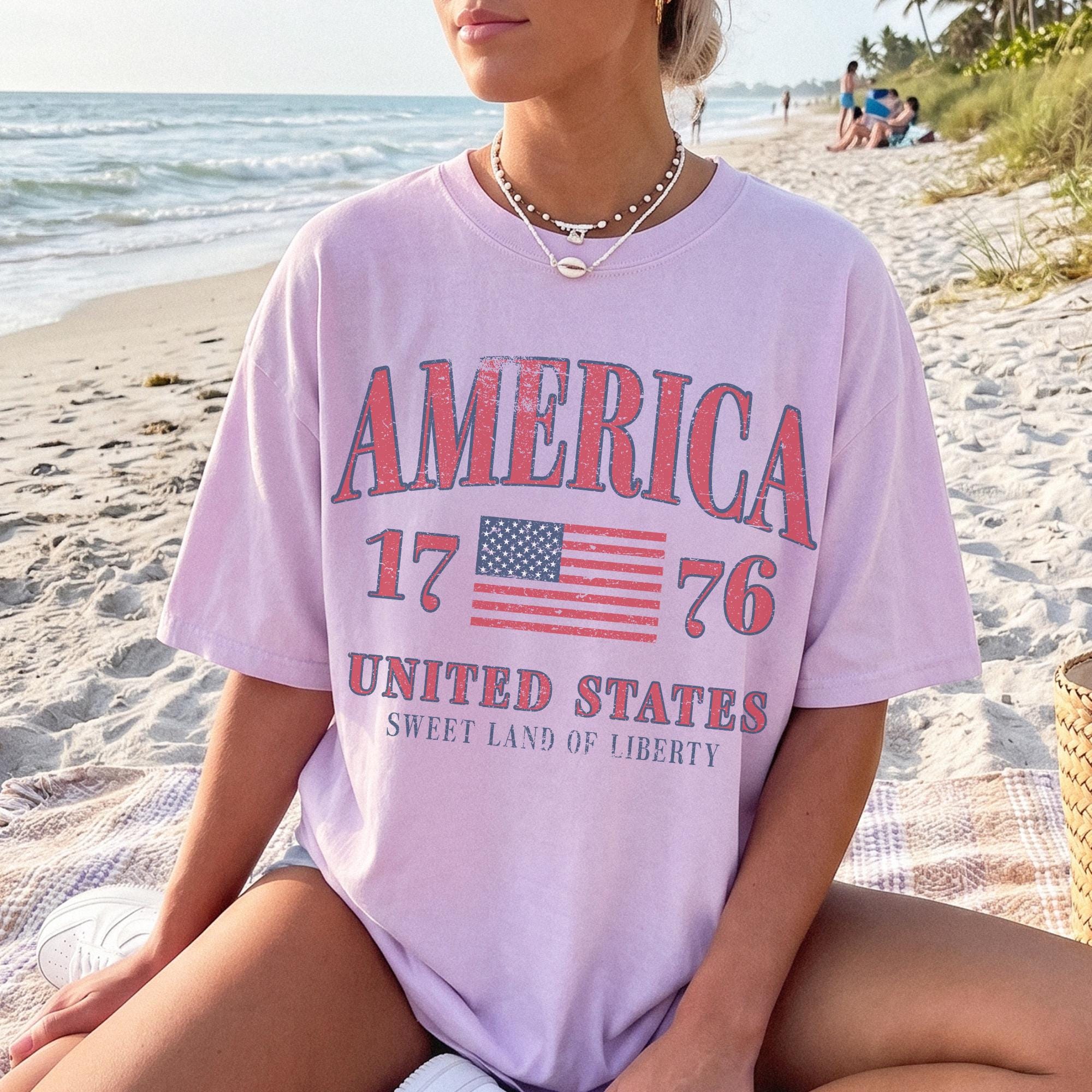 Retro America 4th Of July Shirt Preppy Fourth of July Tshirt Trendy Oversized USA Tee Aesthetic Patriotic Shirt Comfort Colors Cute Summer
