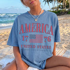 Retro America 4th Of July Shirt Preppy Fourth of July Tshirt Trendy Oversized USA Tee Aesthetic Patriotic Shirt Comfort Colors Cute Summer