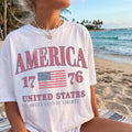 Retro America 4th Of July Shirt Preppy Fourth of July Tshirt Trendy Oversized USA Tee Aesthetic Patriotic Shirt Comfort Colors Cute Summer