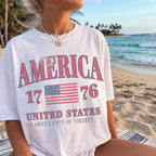Retro America 4th Of July Shirt Preppy Fourth of July Tshirt Trendy Oversized USA Tee Aesthetic Patriotic Shirt Comfort Colors Cute Summer