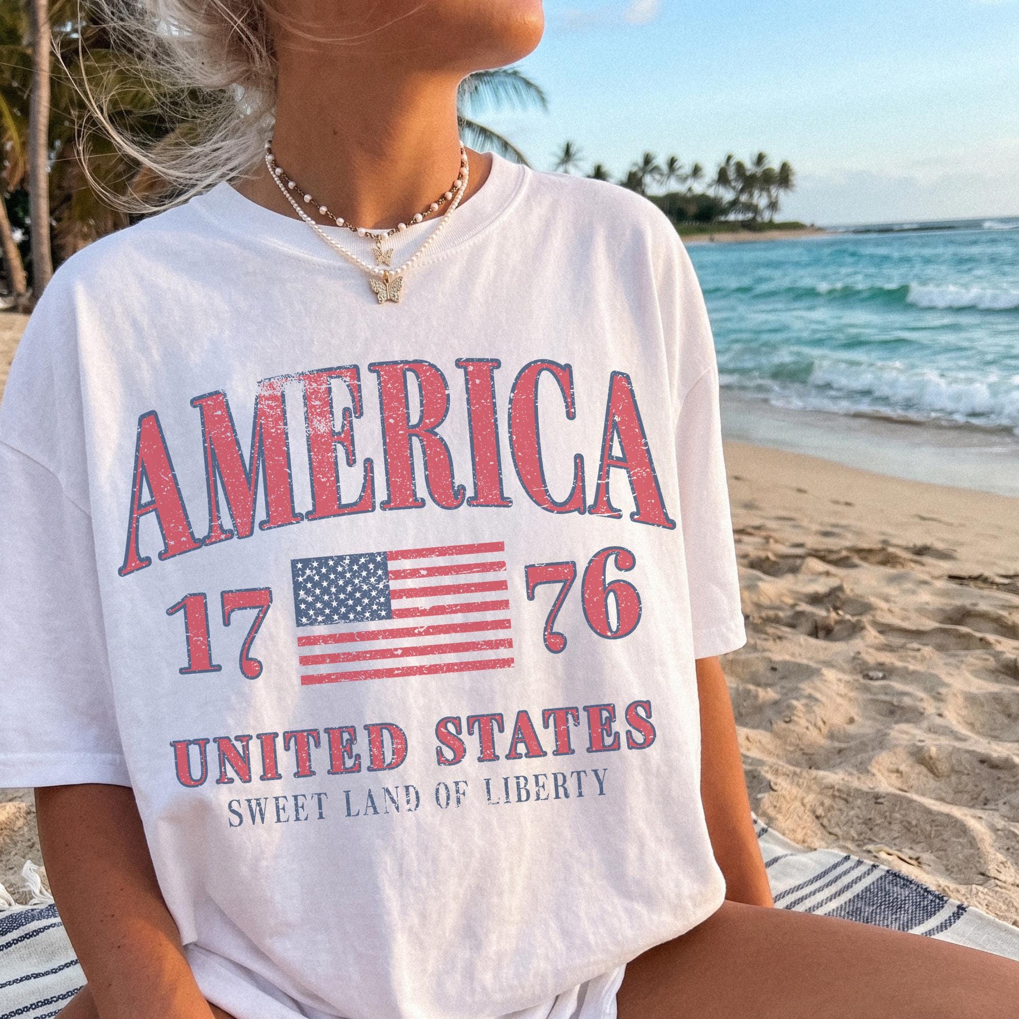 Retro America 4th Of July Shirt Preppy Fourth of July Tshirt Trendy Oversized USA Tee Aesthetic Patriotic Shirt Comfort Colors Cute Summer