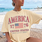 Retro America 4th Of July Shirt Preppy Fourth of July Tshirt Trendy Oversized USA Tee Aesthetic Patriotic Shirt Comfort Colors Cute Summer