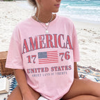Retro America 4th Of July Shirt Preppy Fourth of July Tshirt Trendy Oversized USA Tee Aesthetic Patriotic Shirt Comfort Colors Cute Summer