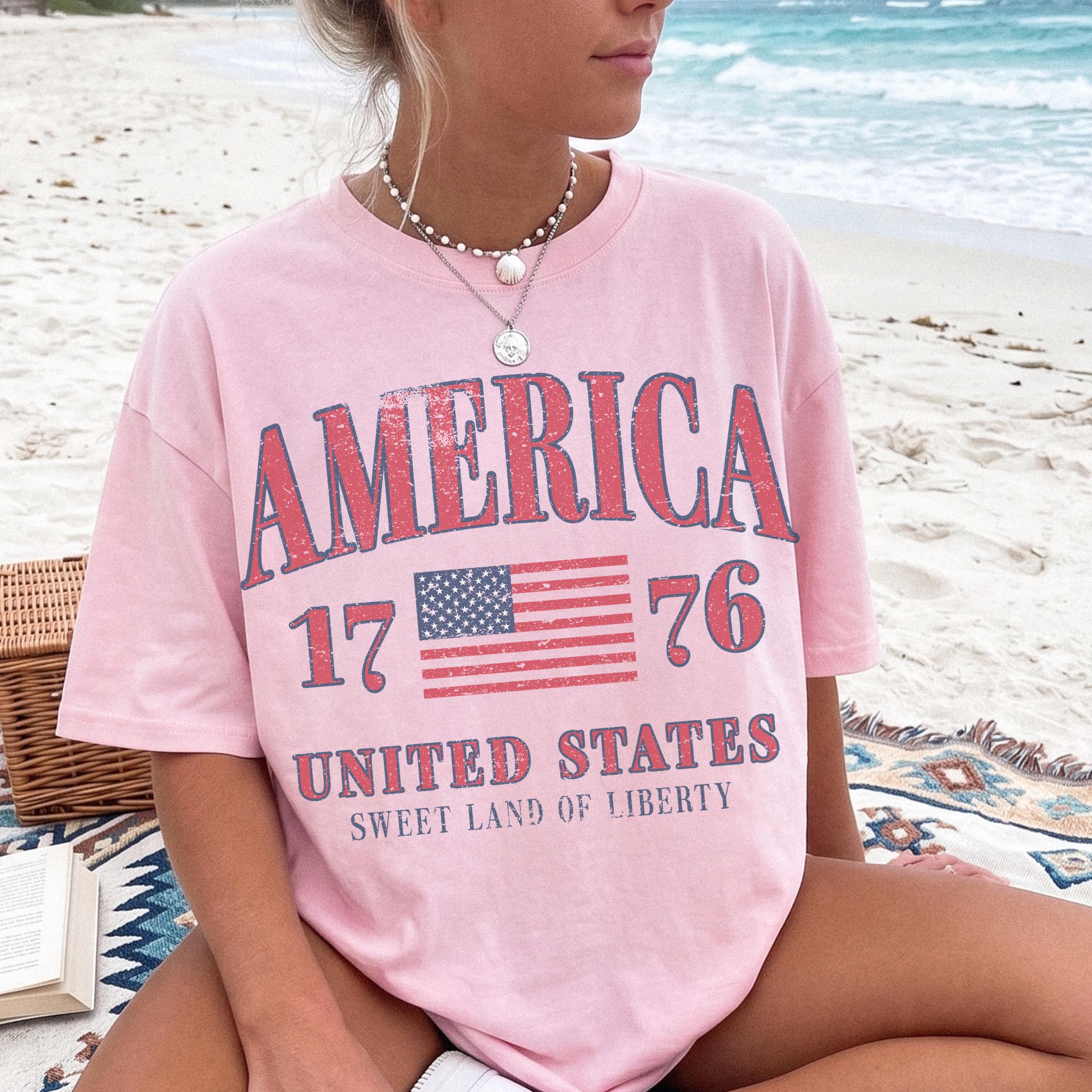 Retro America 4th Of July Shirt Preppy Fourth of July Tshirt Trendy Oversized USA Tee Aesthetic Patriotic Shirt Comfort Colors Cute Summer